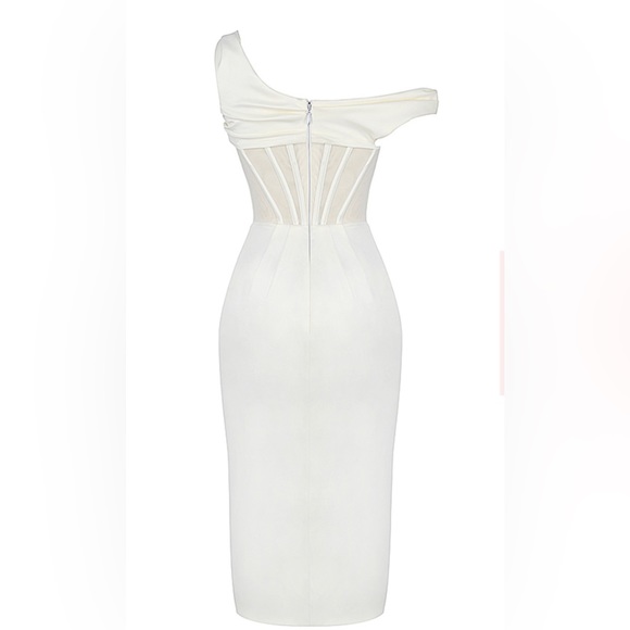 House of CB Ivory Asymmetric Drape MIDI Corset Dress - Picture 7 of 8